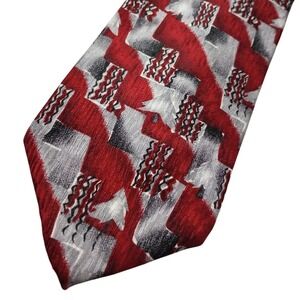 Cocktail Collection Mens Silk Tie Red Silver Black Abstract Geometric Vintage